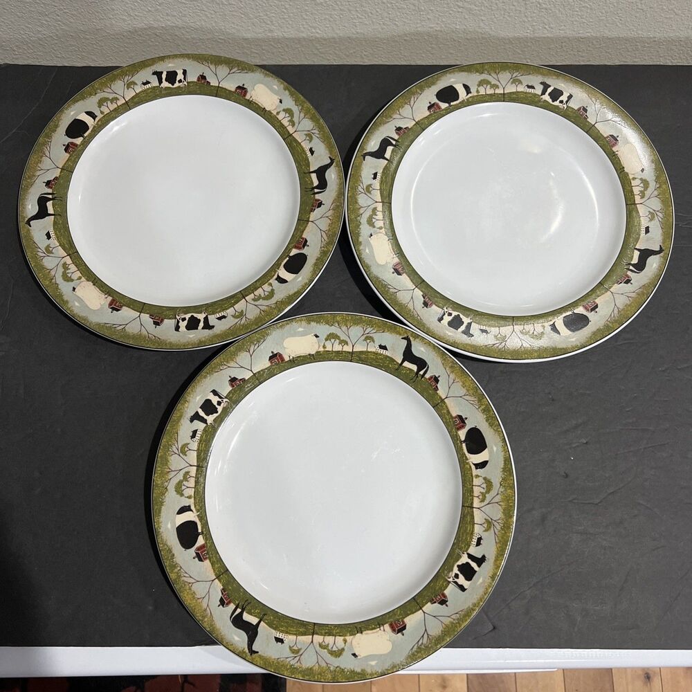 3 Sakura Warren Kimble Animal Collection Dinner Plates Horse Cow Pig Sheep